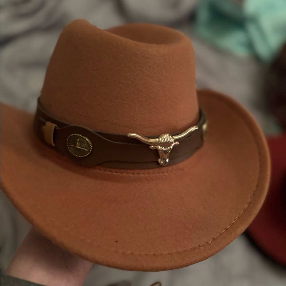 NEW Brown Cowboy Hat with Bull Emblem Never Worn